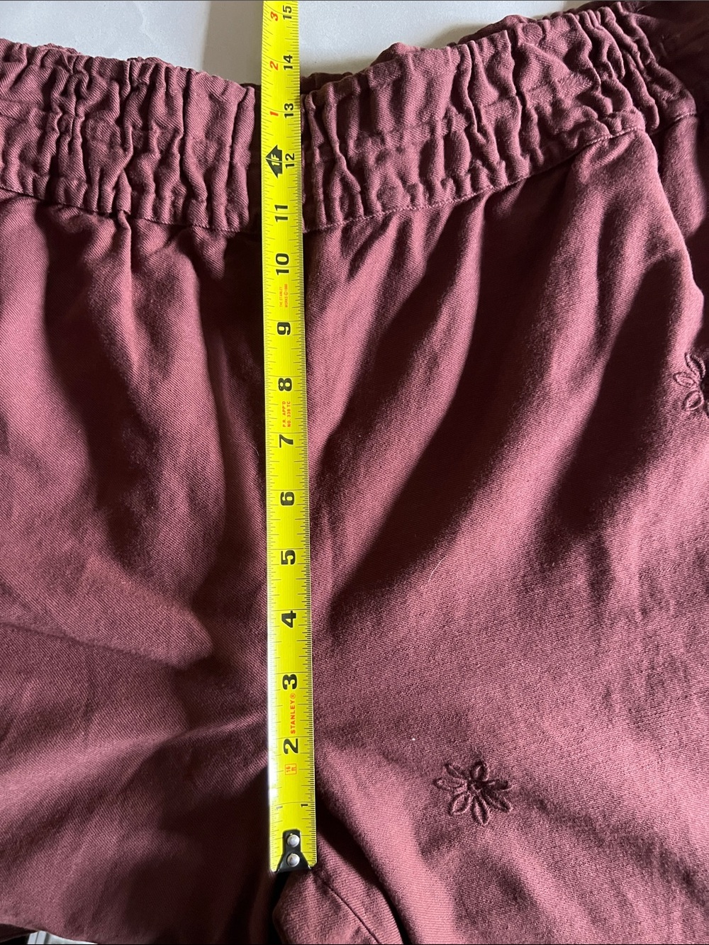 Anthropologie The Somerset Pull-On Wide pant wash embroidered cropped Burgundy L - Picture 11 of 13